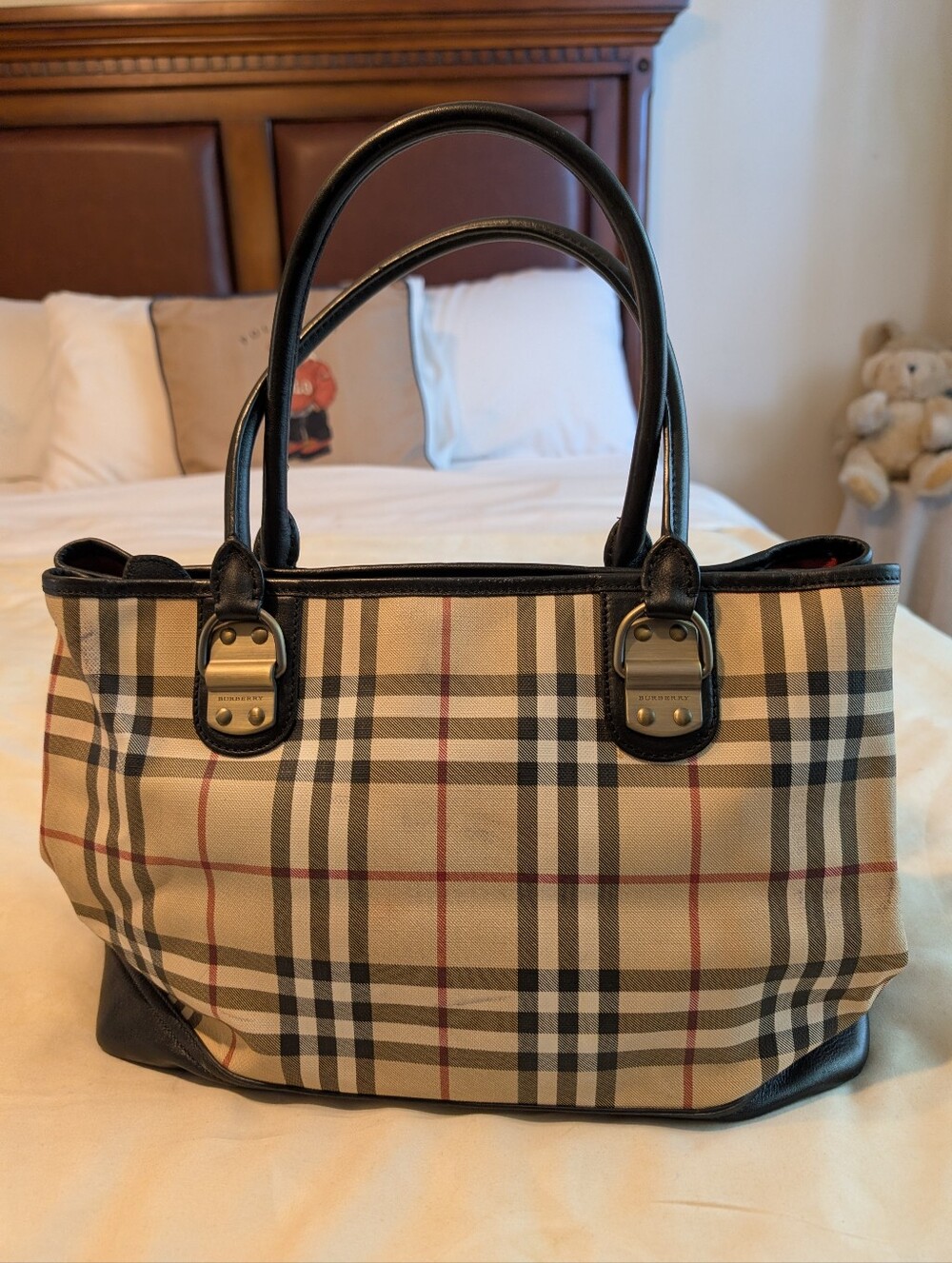 Burberry Nova Check Plaid Leather Shoulder Bag